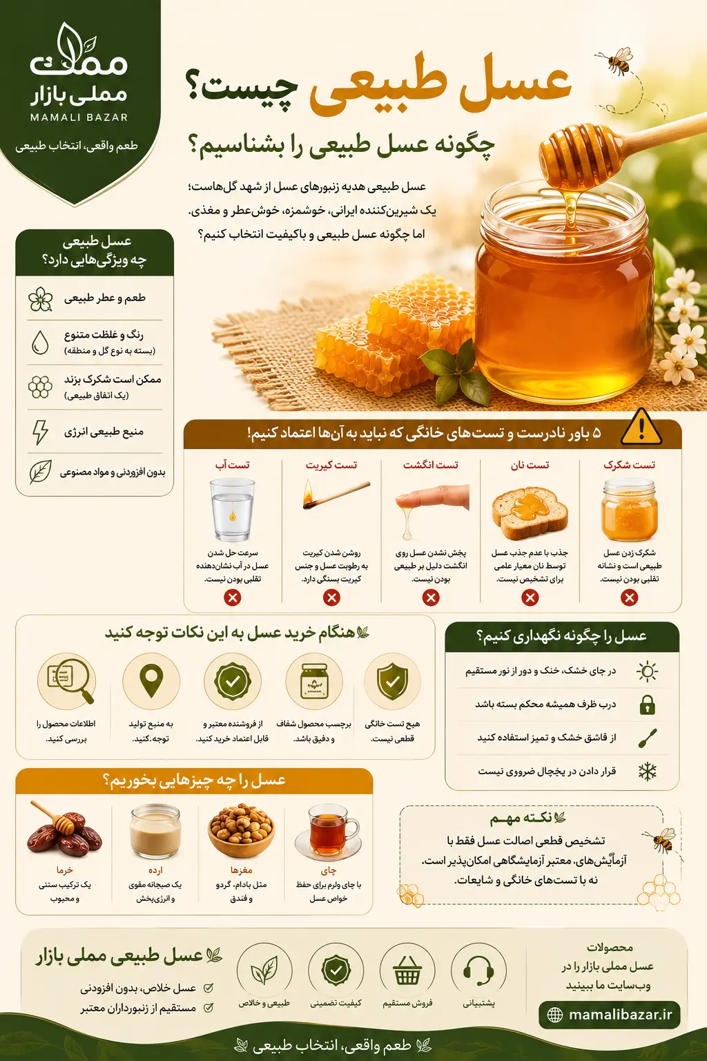 عسل طبیعی و روش تشخیص عسل اصل و معرفی عسل مملی بازار